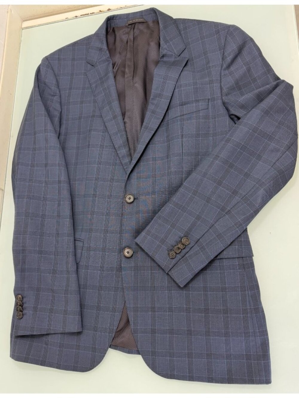 Hugo Boss Blazer Sport Coat 40L Windowpane Navy Blue Wool 2 Button Double Vent